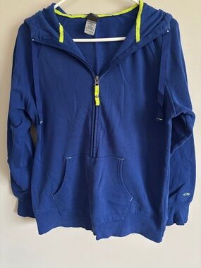 Champion Blue Half-Zip Hoodie with Neon Yellow Accents